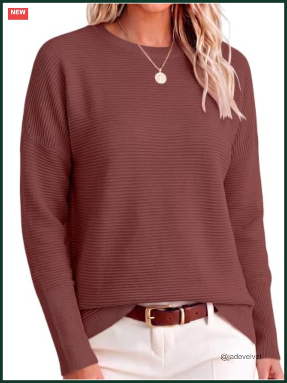 Women Oversized Ribbed Knit Sweater Crew Neck Batwing Sleeve Pullover